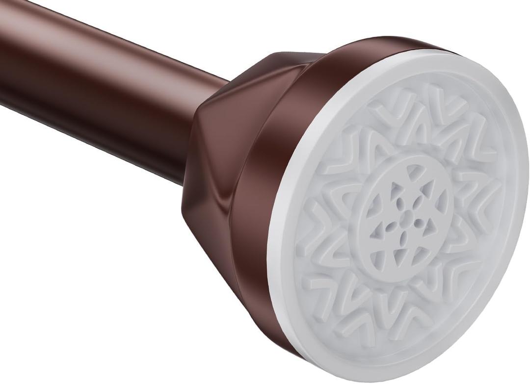 Shower Curtain Rod 32-50 Inches, No Drill Shower Rod Tension, Never Rust Anti-Slip Shower Curtain Rod for Bathroom Window, Adjustable Tension Curtain Rod, Brown