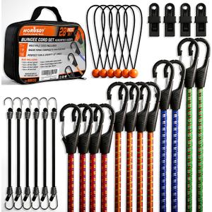 HORUSDY 28-Piece Premium Bungee Cords with Hooks, Includes 10, 18, 24, 36, 48, Bungee Cord Assortment (10 to 48 Inch)