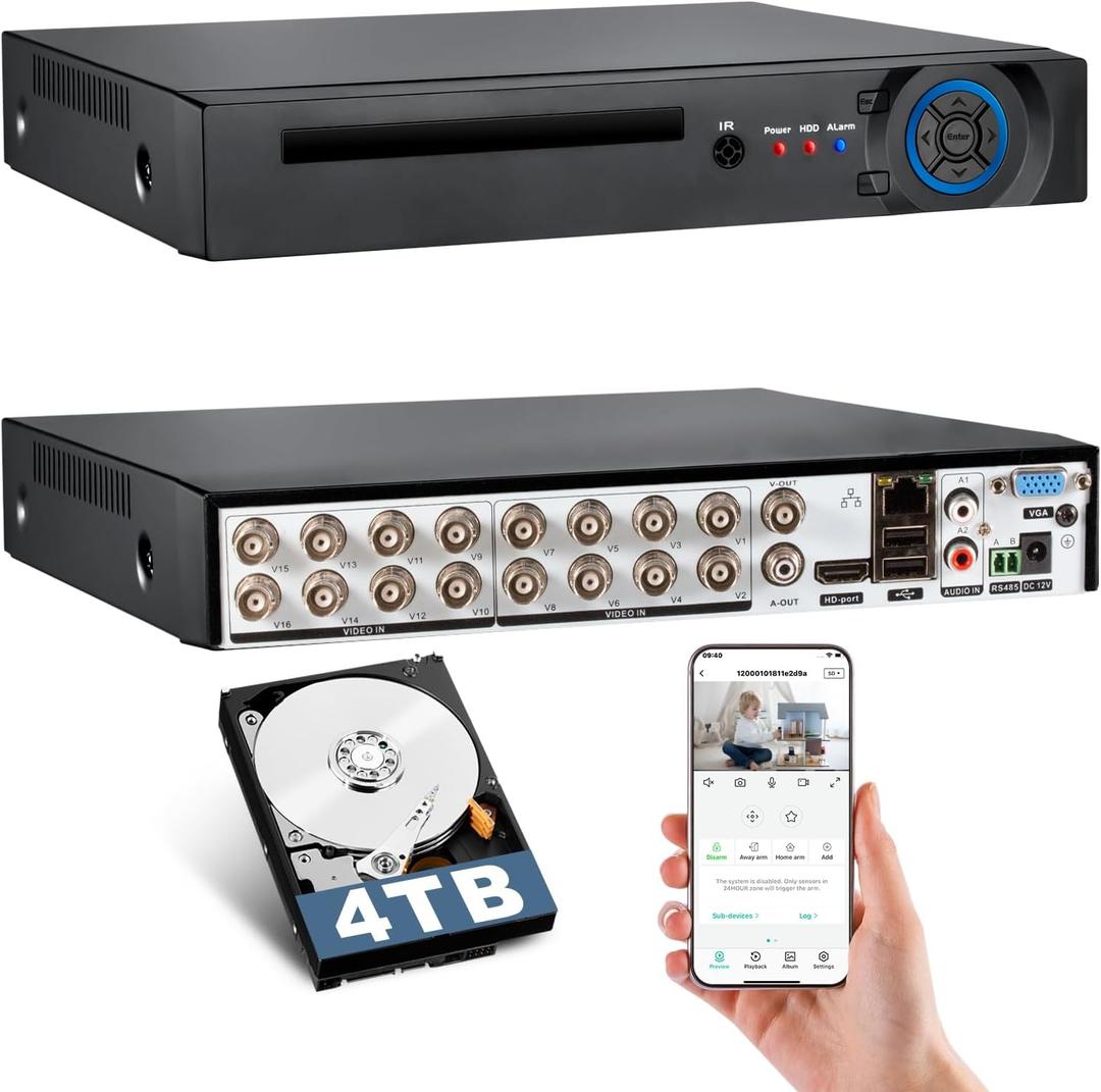 KERUI 16 Channel Security Recorder DVR for Security Camera, 16CH Surveillance Video Recorder,5MP Hybrid 6-in-1 Camera DVR AHD/TVI/CVI/CVBS/IP XVI with Human Detection,24/7 Recording(with 4TB HDD)