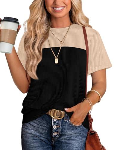 WIHOLL Blouses for Women Dressy Casual Boho Black Tops Womens Tshirts Trendy Clothes Coffee Khaki Black M