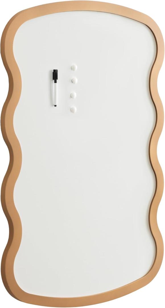 Kate and Laurel Holbrook Wavy Magnetic Dry Erase Board with Marker and Four Magnets, 24 x 36, Gold, Decorative Wall Organization White Board for Use as Bedroom or Dorm Room Decor