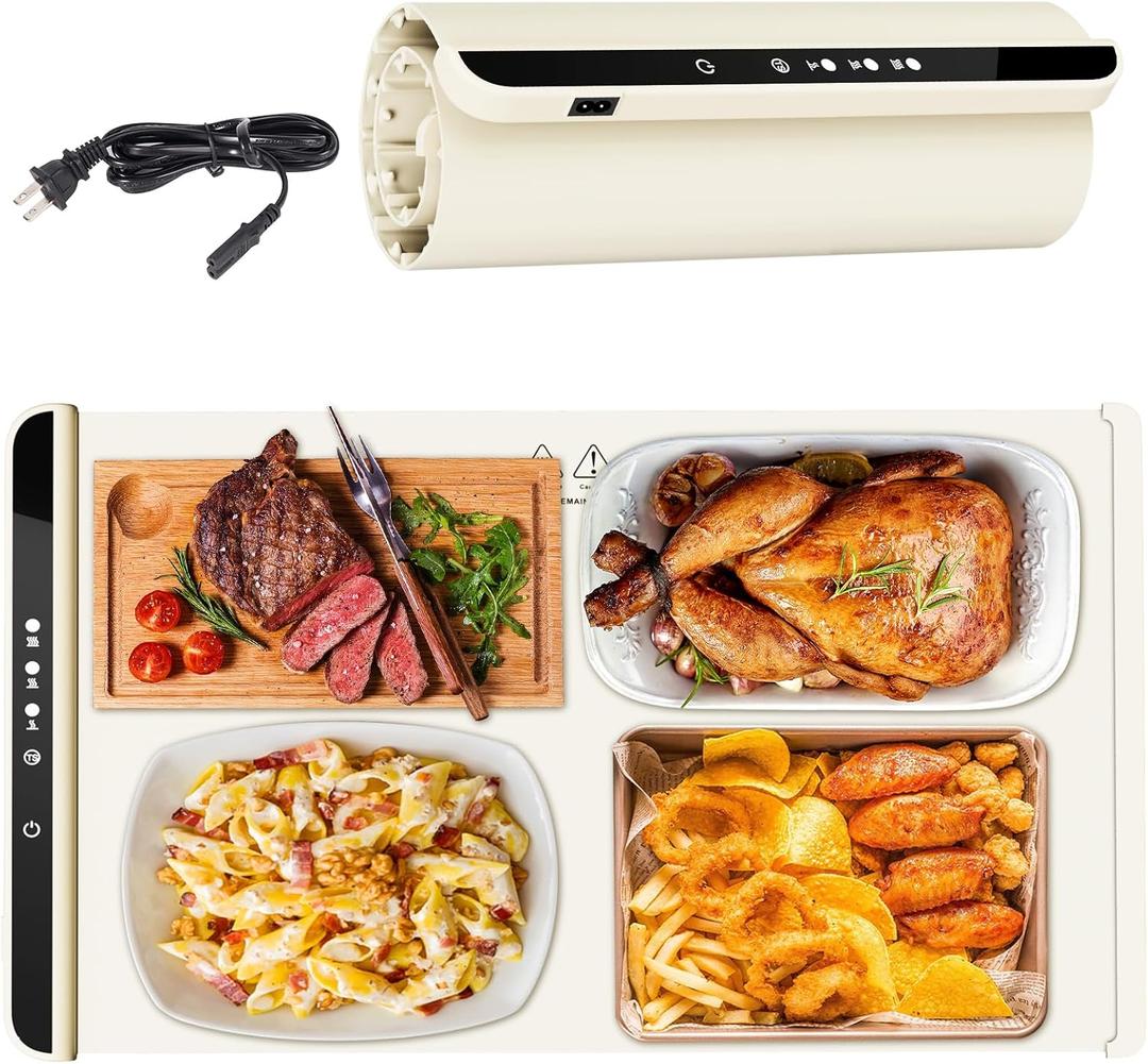 Food Warmer Mat, Electric Warming Tray with Full Surface & Fast Heating, Silicone Nano-Material Portable Food Warming Mat, 3 Temperature Modes, Perfect Food Warmers for Parties & Everyday Use.
