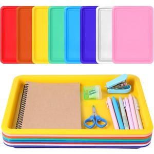 8 Pack Large Plastic Art Trays 13.4 x9.9 x1 Inch Stackable Activity Craft Trays Sensory Serving Organizer for DIY Project Jewelry Sorting Sand Painting Supplies, 8 Color