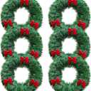 6 Pack Mini Christmas Wreaths for Windows Kitchen Cabinets, 12 Inch Small Christmas Wreath with Red Bows Artificial Christmas Tinsel Wreaths Mini Wreath Xmas Decorations for Home Door Wall Chair Stair