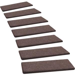 PURE ERA Carpet Stair Treads Ultra Plush 8" X 30" Soft Indoor Stair Protectors Pet-Friendly Non-Slip Skid Resistant Tape Free Washable Reusable(14 Pieces, Dark Brown)
