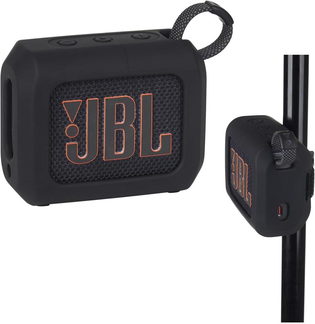 YouKnow Silicone Case for JBL Go 4 Ultra Portable Bluetooth Speaker, with Removable Strap Attach to Bike Golf Cart Boat (Black)