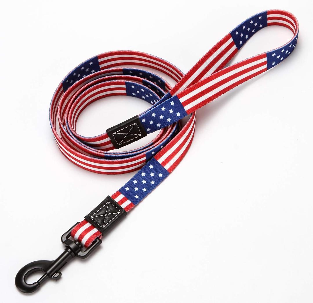 American Flag Dog Leash - Premium Nylon, Durable & Comfortable, 360 Rotating Metal Clip, Anti-Tangle Design, Ideal for Small to Medium Dogs (Leash L) (Large (Pack of 1))