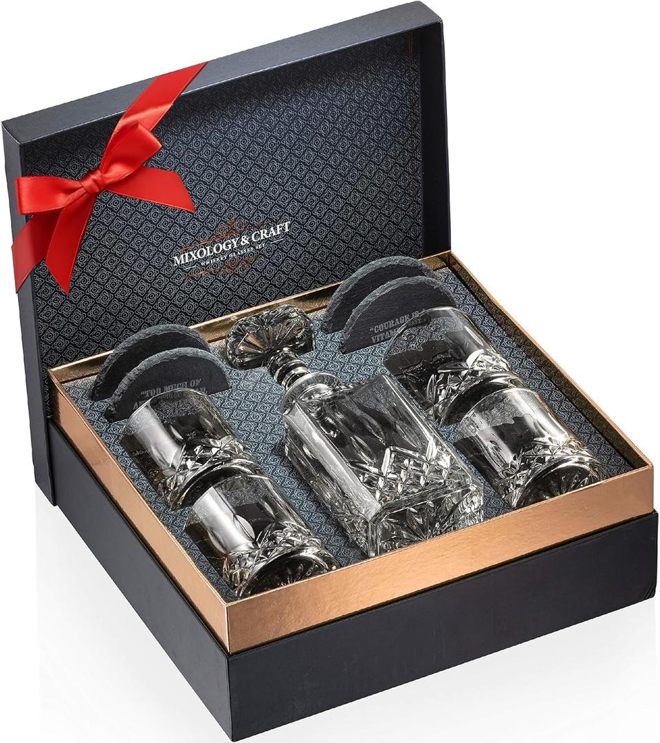 Mixology & Craft Whiskey Decanter Set - Crystal Bourbon, Scotch, Cognac Glasses (10oz)