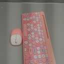 Retro Wireless Keyboard with Round Keycaps, 2.4GHz Full-Size USB Cute Wireless Keyboard Mouse for Computer, Desktop, Laptop and Computer (Pink-Colorful)