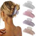 4Pcs Large Acrylic Clips - Big Non-Slip Banana Barrettes for Thick Hair, Strong Hold Jaw Clips for Women Girls (Gray+Pink+Gold+Purple)