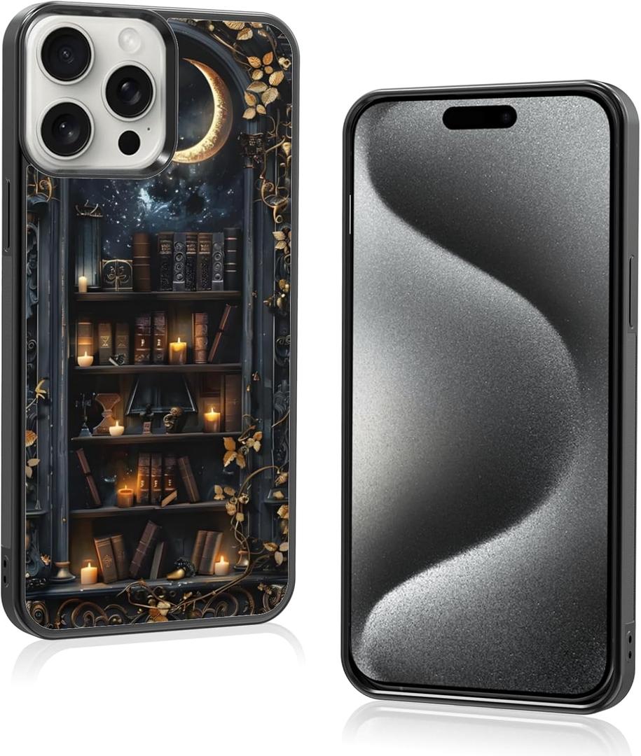 Aesthetic Star Bookshelf Book Collage Phone Case Compatible with iPhone 15 Pro Max Case 6.7 Inch, TPU Shockproof Protection Vintage Goth Bookcase Bookish Gifts Phone Case for Girls Women Cover