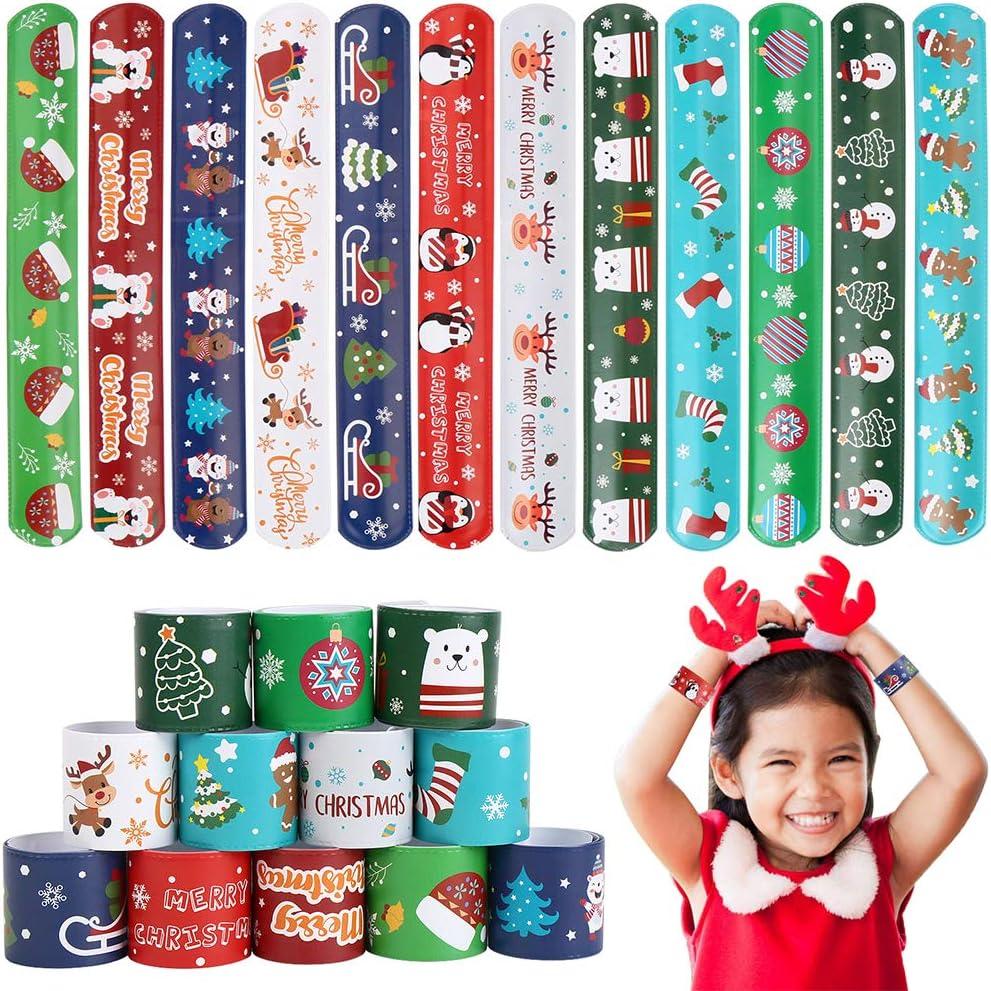 CCINEE Christmas Slap Bracelets,Xmas Slap Wristbands Snata Claus Reindeer for Christmas Party Gift Bag Filler Giveaways,48PCS