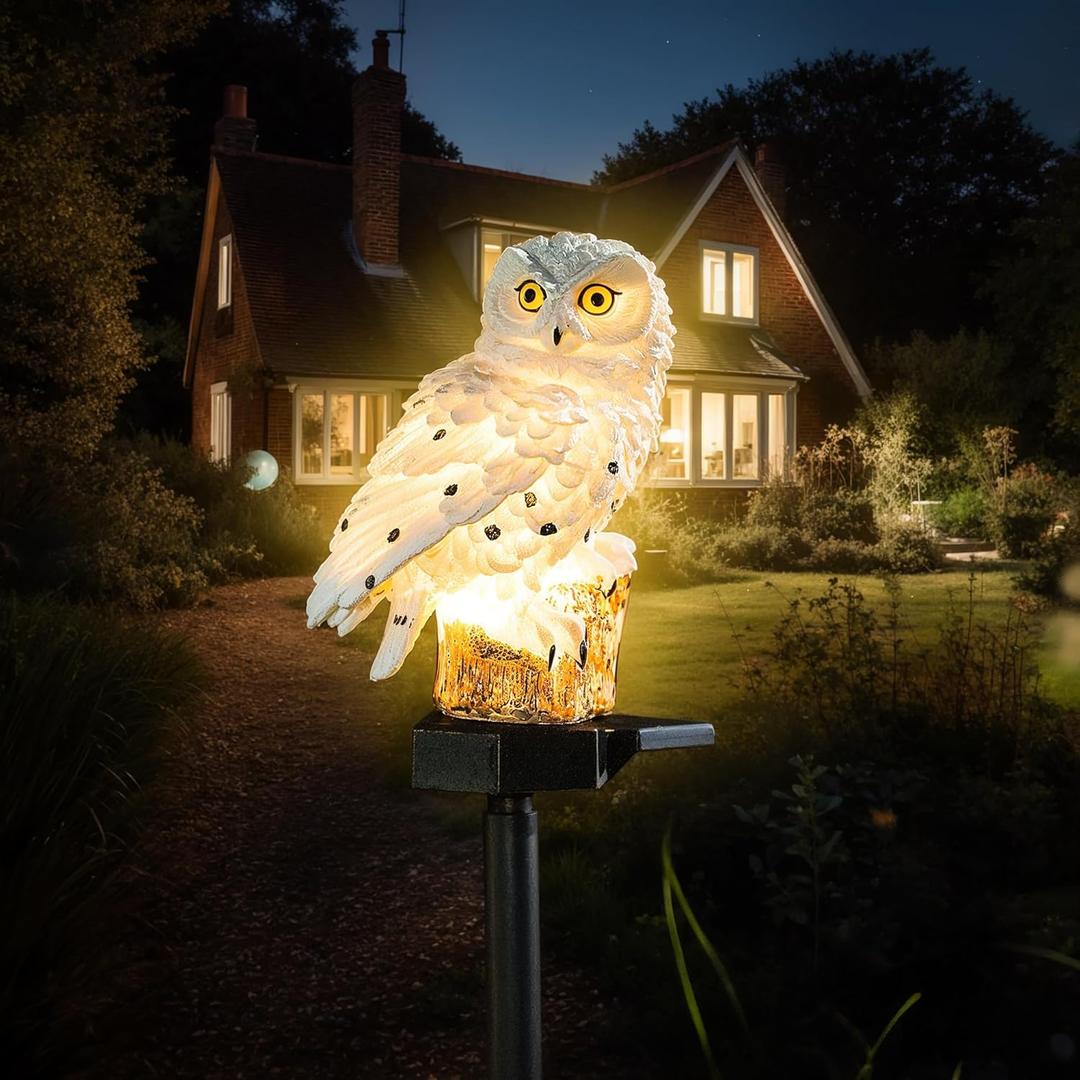 Garden Solar Light Outdoor Decor, Solar LED Light with Stake, Waterproof for Walkway Courtyard Party Decoration, White and Black Owl