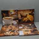 Coffee Theme Canvas Wall Art, Kitchen Decor Pictures, 4 Panel Set, BrownCanvas wall art prints - charming images of coffee cups, croissants, coffee beans and grinders