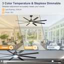 72'' Ceiling Fan with Light - Remote & APP Control, 3 CTT Dimmable, 6 Speed Reversible DC Motor Fan for Shop, Garage, Covered Outdoor, Black, 72 Inch 8 Blades