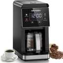 AIRMSEN Grind & Brew Coffee Maker with Built-in Grinder, Programmable Single Serve Coffee Maker - 5 Cup-800ML, 3 Grind Settings, Auto Keep Warm & Glass Carafe for Small Home and Office