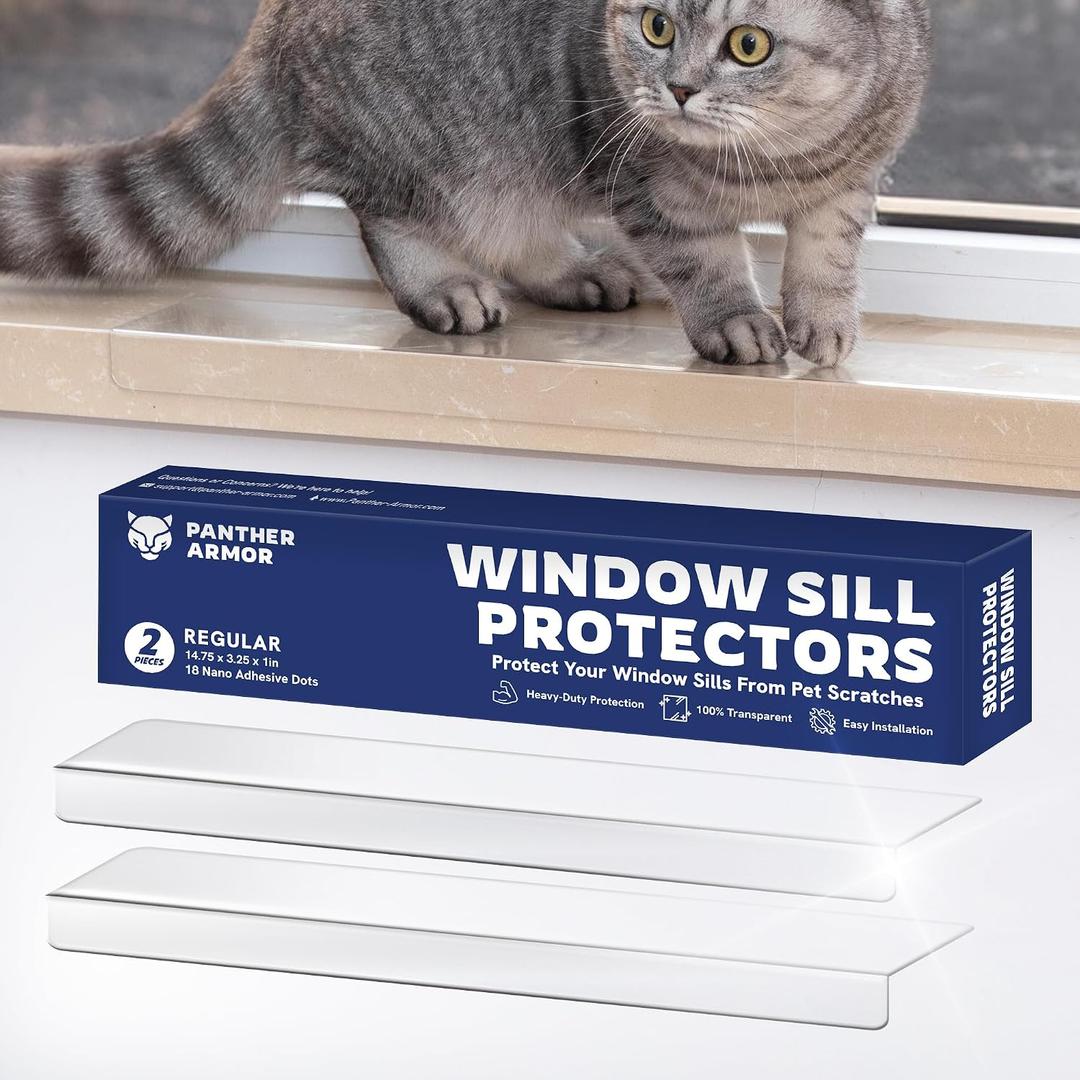 Panther Armor Window Sill Protector for Dogs and Cats, 2 Pack, 14.75 in | Clear window ledge protector and window sill cover. Peel and stick install. Fits 14.75 x 3.25 in sills