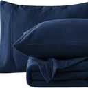 Love's cabin Fleece Full Sheet Set - 4 Pcs Dark Blue Super Soft Plush Polar Fleece Bed Sheets Set with 16" Deep Pocket,Cozy Warmth for Cold Season(1 Flat Sheet,1 Fitted Sheet,2 Pillow Cases)