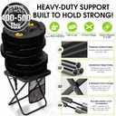 CAMDOOR Portable Collapsible Stool, 16Folding Stool with 3 Side Pockets and Shoulder Strap, Extra Large Camping Chair Supports 400 lbs, Ultralight Portable Seat for Outdoor, Hiking, Fishing (Black)