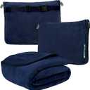PAVILIA Travel Blanket Pillow, Soft Airplane Blanket 2-IN-1 Combo Set, Plane Blanket Compact Packable, Flight Essentials Car Pillow, Travelers Gifts Accessories Luggage Backpack Strap, 60x43 Navy Blue