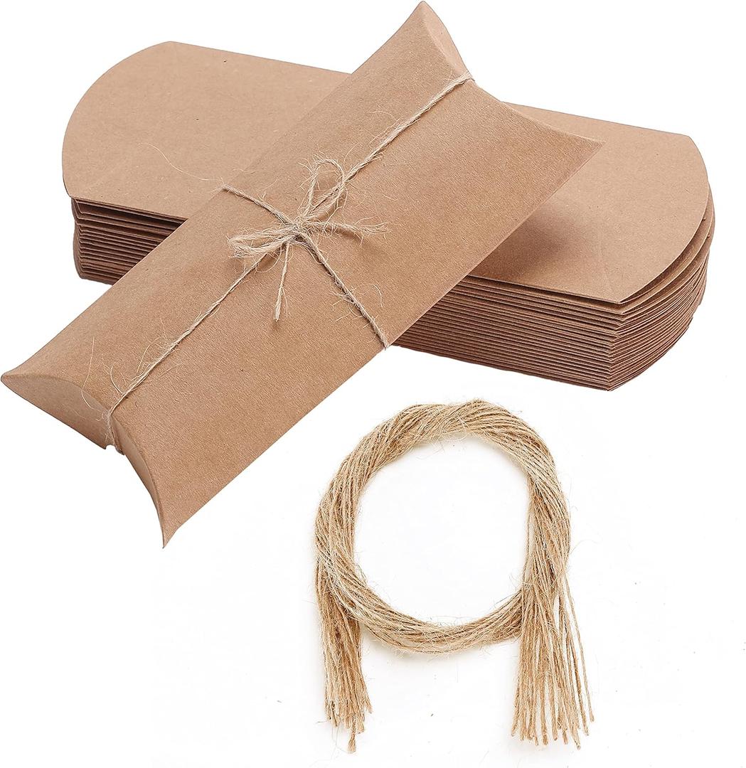 Mr. Pen- Kraft Pillow Boxes, 6.3x3.4x1.3 in, 25 Pack with Jute Twines, Kraft Gift Boxes, Paper Boxes for Gifts, Paper Pillow Candy Box, Pillow Boxes Craft, Favor Gift Boxes, Pillow Gift Boxes, Fathers Day Gift