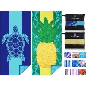 2 Pack Microfiber Lightweight Beach Towel 71"x32" Oversized Extra Large Thin Sand Free Towels Travel Swim Pool Yoga Gym Camping for Adults Women Men Beach Essentials Accessories Vacation Gift