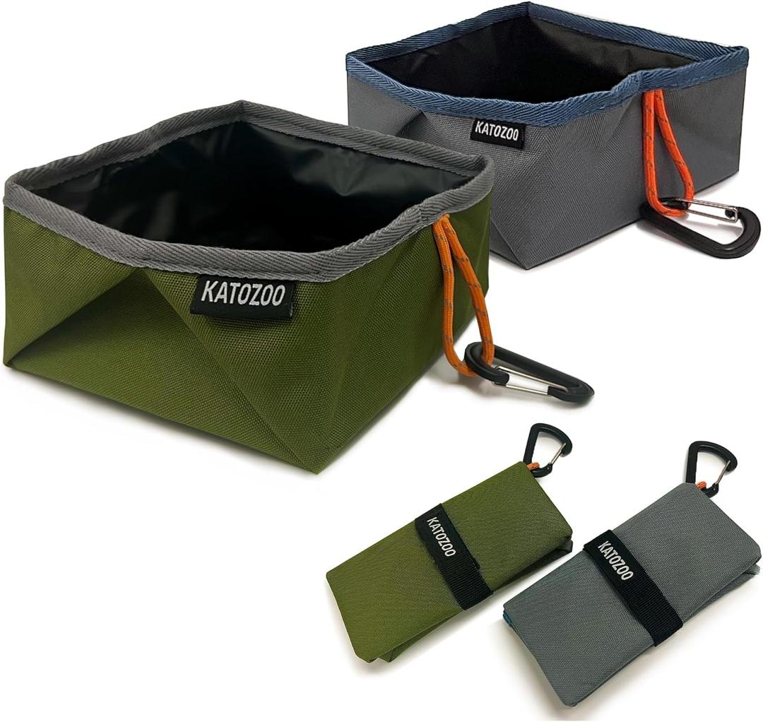 Travel Dog Bowls, 2 Pack 60oz Collapsible Dog Bowls for Food and Water (Green+Grey)