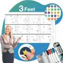 Dry Erase Calendar for Wall, 24" x 39" - Undated, Yearly, Reusable - Full 12 Month Year - Includes Markers, Eraser & Accessories