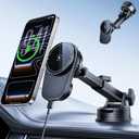 Wireless Magnetic Car Phone Holder Mount with Cooling Fan & RGB Lights, 15W Fast Charging Auto-Rotate Suction Cup Charger for iPhone 17/16/15/14/13 S25 Samsung, Car Dashboard/Windshield Mount