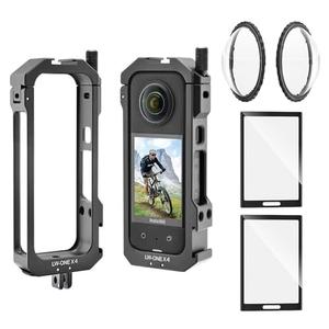 debous Insta 360 X4 Aluminum Frame Cage Case Bag Glass Lens Guard Set Screen Protector for Insta360 X4 X 4 Accessories Kit Anti-Scratch Metal Housing Shell Tempered Glass Protective Film Cover