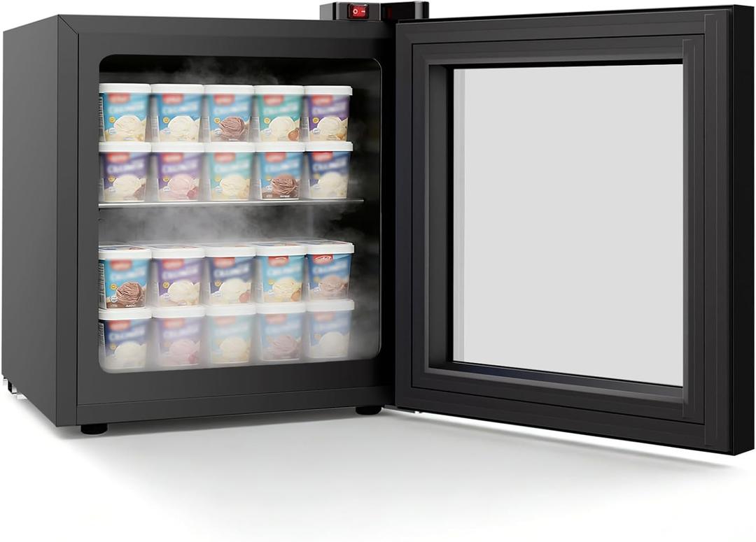 COWSAR 1.1 Cu Ft Compact Mini Freezer, 7 Temp Settings (-18F to -10F), Removable Shelf Display Freezer for Home/Kitchen/Dorm/Office, Suitable for Ice Cream/Meat/Seafood (Black)