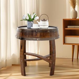 Handcrafted Rustic Whiskey Barrel End Table,Wine Barrel Table Bourbon Coffee Barrel Desk 23 Round Solid Wood Accent Coffee & Side Table  Farmhouse Style Nightstand for Living Room Bedroom Patio Handcrafted Rustic Whiskey Barrel End Table,Wine Barrel Table Bourbon Coffee Barrel Desk 23 Round Solid Wood Accent Coffee & Side Table  Farmhouse Style Nightstand for Living Room Bedroom Patio