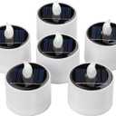 6 Pack Warm White Outdoor Waterproof Solar Powered Tea Lights, Rechargeable Flameless Flickering Solar Votive Candles Battery Operated, Reusable LED Candles for Garden Lanterns Decorations