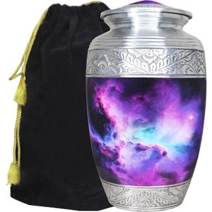 M MEILINXU Cremation Urns for Human Ashes Adult Female & Male, Funeral Urn for Ashes for Women & Man, Purple Cosmic Galaxy Urns, Burial, Aurora Borealis Decorative - Large Full Size