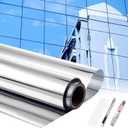 48 Inch X 50 ft One Way Window Film Privacy Daytime Reflective Mirror Window Tint Sun Blocking Thermal Insulated Film Heat Control Static Cling Tint Anti UV Home Office (Silver)