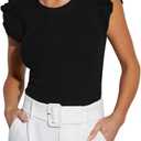 Women's Summer Crop Tank Tops Ruffle Shirts Knit Sleeveless Blouse Trendy Outfits Work Tshirt Sexy Clothes Ladies Top 2025 Black S