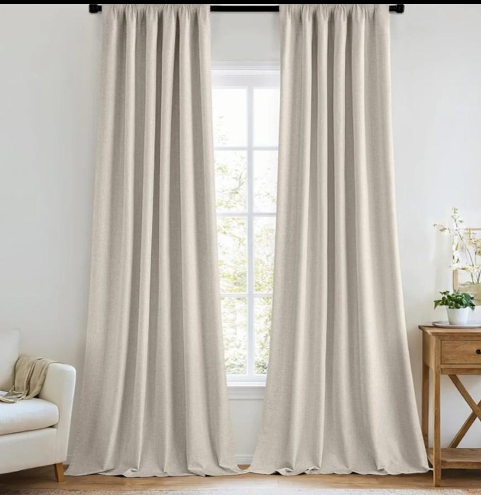 MIULEE  Curtains 96 Inch Long 2 Panels Set for Bedroom, Thick Luxury Faux Linen Black Out Curtain Room Darkening Back Tab Pleat Window Textured Drapes with Hooks for Living Room, Beige