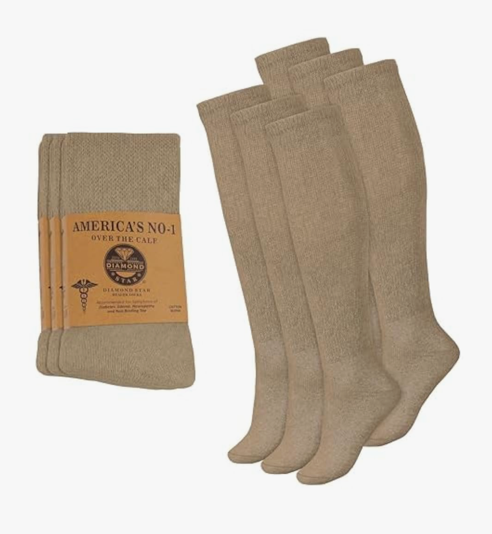 5 Pairs Diabetic Socks Over The Calf - Knee High Premium Cotton Socks Men's Size 10-13 Big & Tall Size 13-16