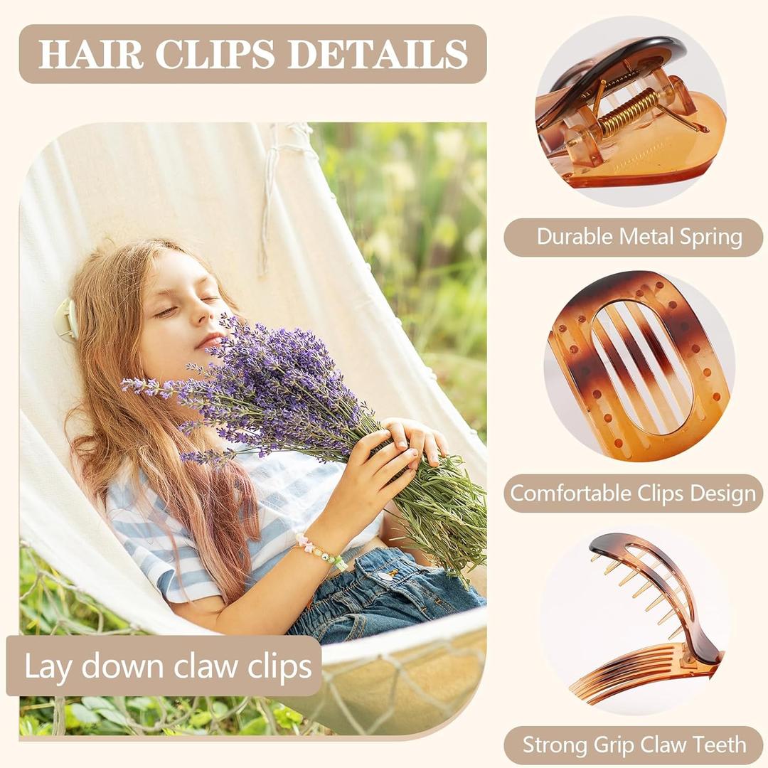 3PCS Flat Hair Clips,French Concord Flat Claw Clips,Curved Lay Down Round Flat Clips for Women Girls,Strong Hold Hair Barrettes for Thick Thin Hair, Assorted