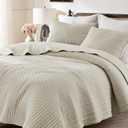WDCOZY Beige Cross Stitch King Size Quilt Set, Netural Striped Lightweight Soft Bedspread, Channel Farmhouse Rustic Coverlet, All Season Country Bedding, Thin Comforter