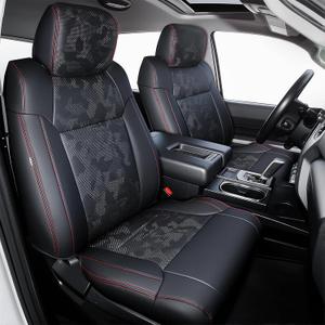 Carlimeki Leather Seat Covers Custom Fit for Tundra 2014-2021 CrewMax SR, SR5, Limited, Platinum, 1794 Edition, TRD Pro, Capstone - Premium Faux Leather Fully Covered - Camo Black