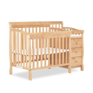 Dream On Me Jayden 4-in-1 Mini Convertible Crib And Changer in Natural, Greenguard Gold Certified, Non-Toxic Finish, New Zealand Pinewood, 1" Mattress Pad (A piece was cut off at the corner.
)
