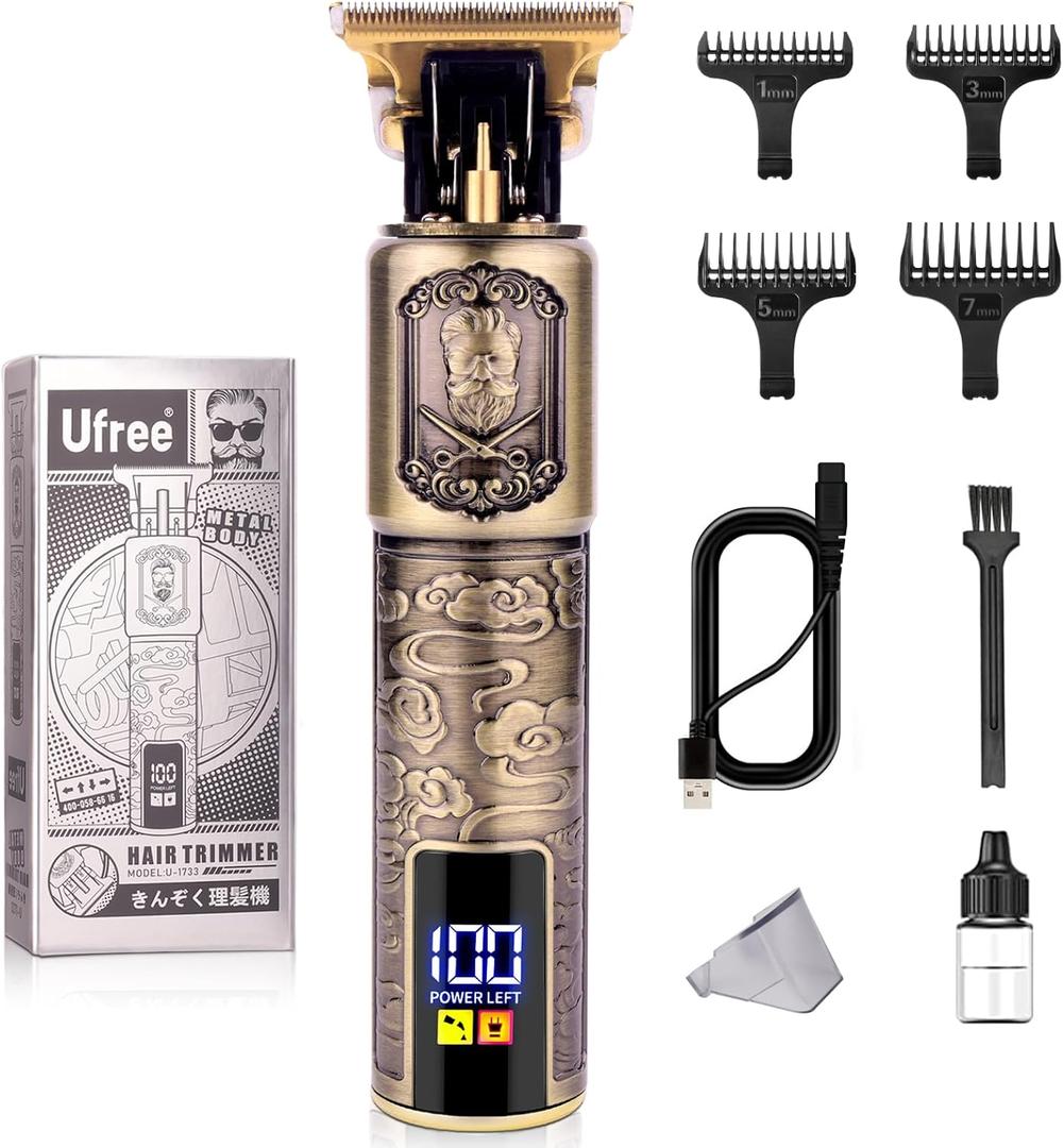 Ufree Professional Beard Trimmer for Men, Zero Gapped T-Blade Hair Clipper & Mustache Trimmer Kit with LCD Display, Precision Edgers for Haircut & Grooming, Barber-Grade Electric Shaver, Gifts for Men (Bronze)