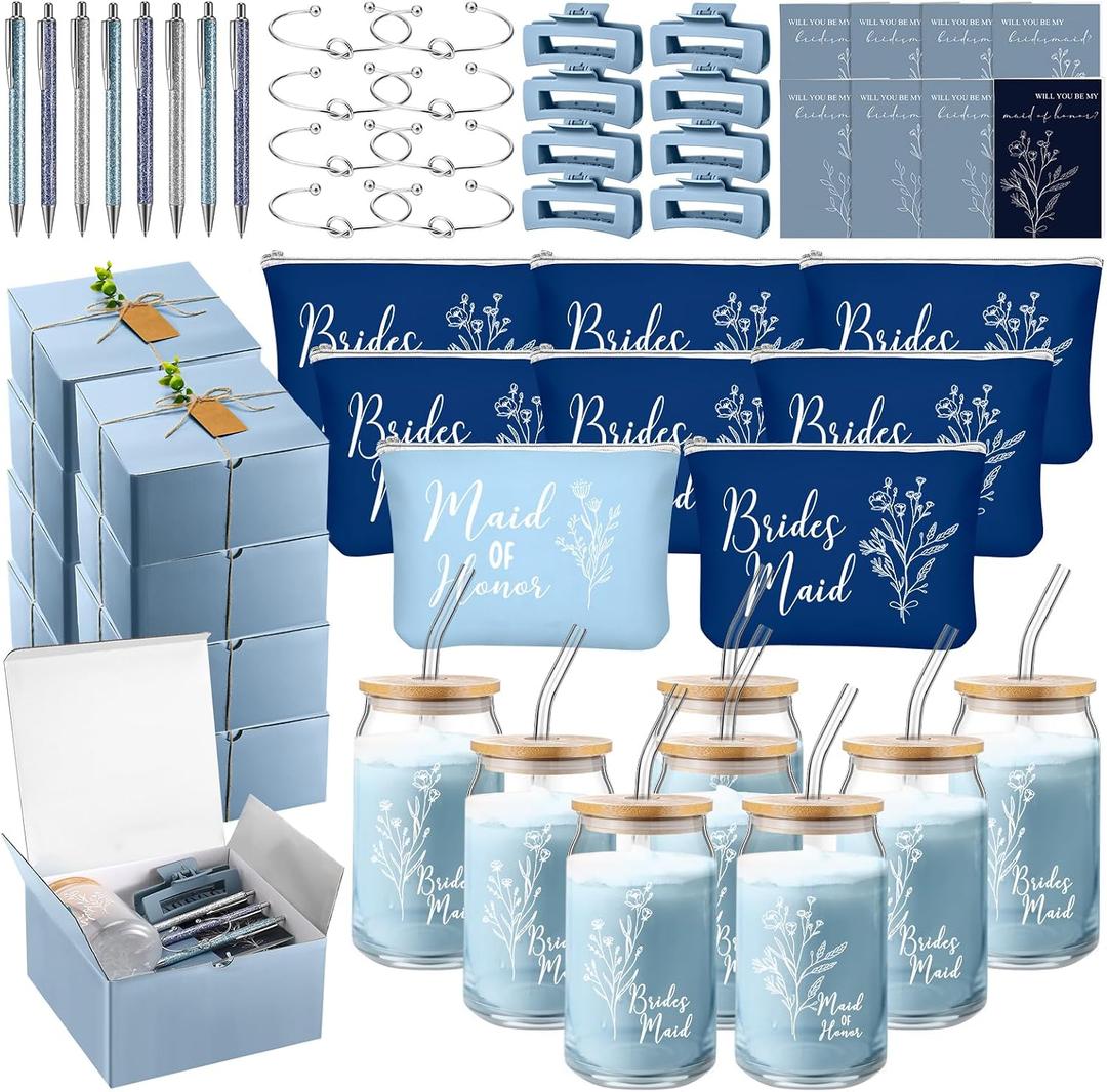 80 Pcs Bridesmaid Proposal Gift Set Maid of Honor Gift from Bride, Blue