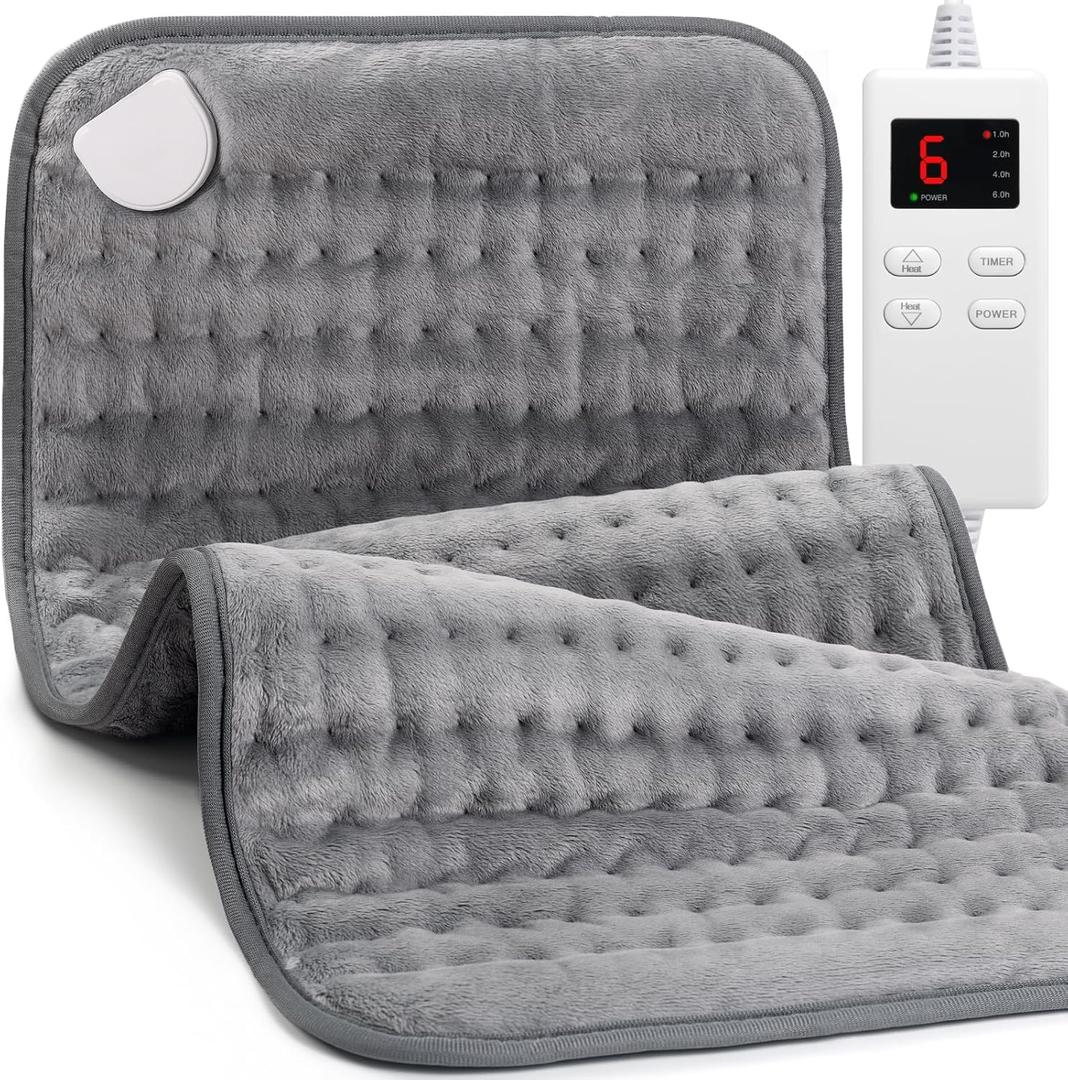 Heating Pad for Back, Neck, and Shoulder Pain Relief, Electric Heat Pad with 6 Heat Levels, Moist Heat Option, Auto Shut-Off, Birthday Christmas Gifts for Women Men Mom Dad Grandma, Gifts for her (12.1 x 24.1 Inch, Gray)