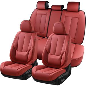 Coverado Car Seat Covers Full Set, Seat Covers for Cars, Red Car Seat Cover, Car Seat Protector Waterproof, Nappa Leather Car Seat Cushion, Car Seat Covers Front Seats and Back Fit for Most Cars (FullSet)