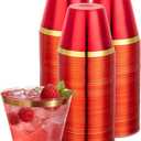 Goodluck 50PCS 9oz Red and Gold Plastic Cups for Party, Disposable Gold Rim Cups, Plastic Cocktail Glasses for Wedding Thanksgiving, Christmas, and Parties