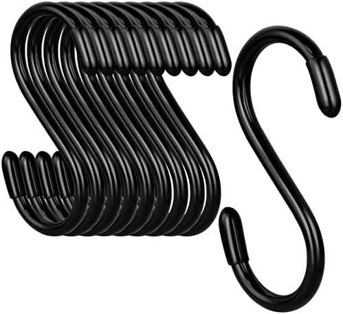 3 Inch Vinyl Coated S Hook,S Hooks for Hanging Plants ,10 Pack Non Slip Heavy Duty S Hooks ,Small Rubber Coated Steel Metal Black Closet S Hook for Hanging Jeans Plants Jewelry Pot Pan Cups Towels