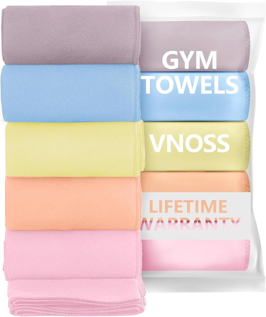 Microfiber Gym Towels - Quick Dry, Highly Absorbing, Odor-Free, for Women & Men - Gym Towel for Hot Yoga, Tennis, Working Out, Camping, Set of 5 Pastel (Pastel Colors, 5Pack - 16 * 27Inch)