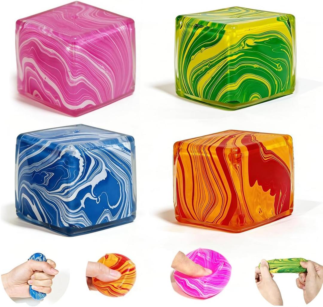 4 pcs 1.18 Nice Ice Cube Squishy Fidget Toys, Slow Rise Squishies Stress Ball Relief Toy, Sensory Fidget Toy for Focus & Calm, Unique Desk Decor for Teens & Adults, Gifts Idea